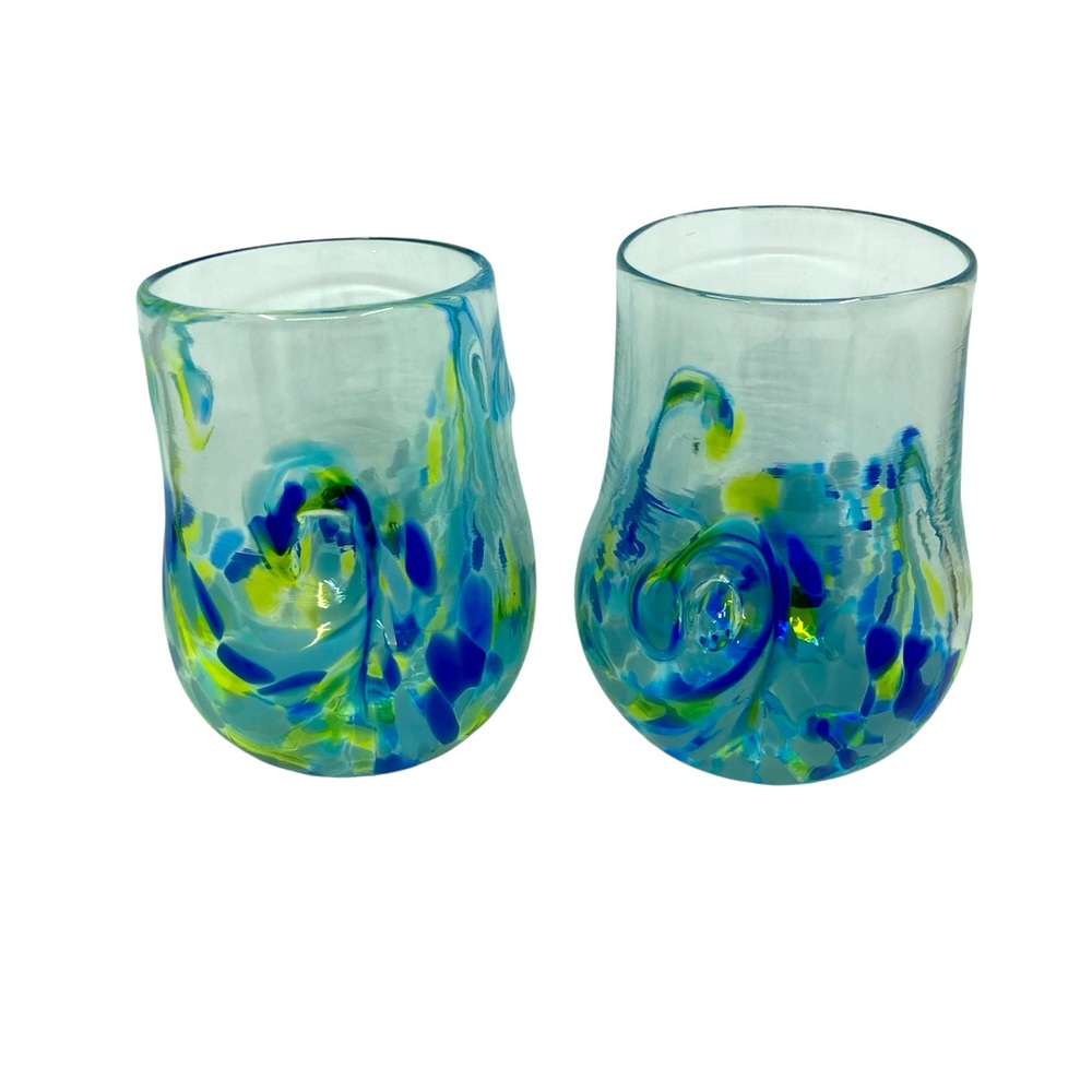 Twisty Glass Stemless Wine Glasses Set of 2